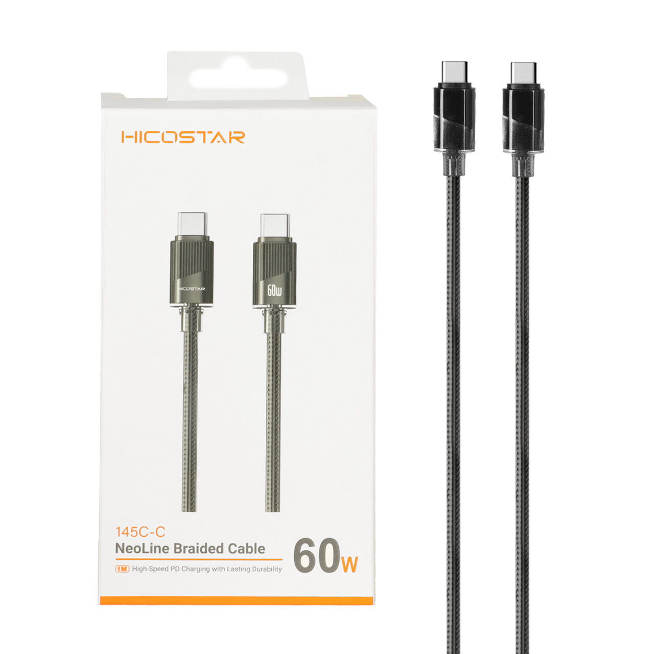 کابل شارژ PD و فست Hicostar Type-C to Type-C مدل 145C-C 60W - مشکی